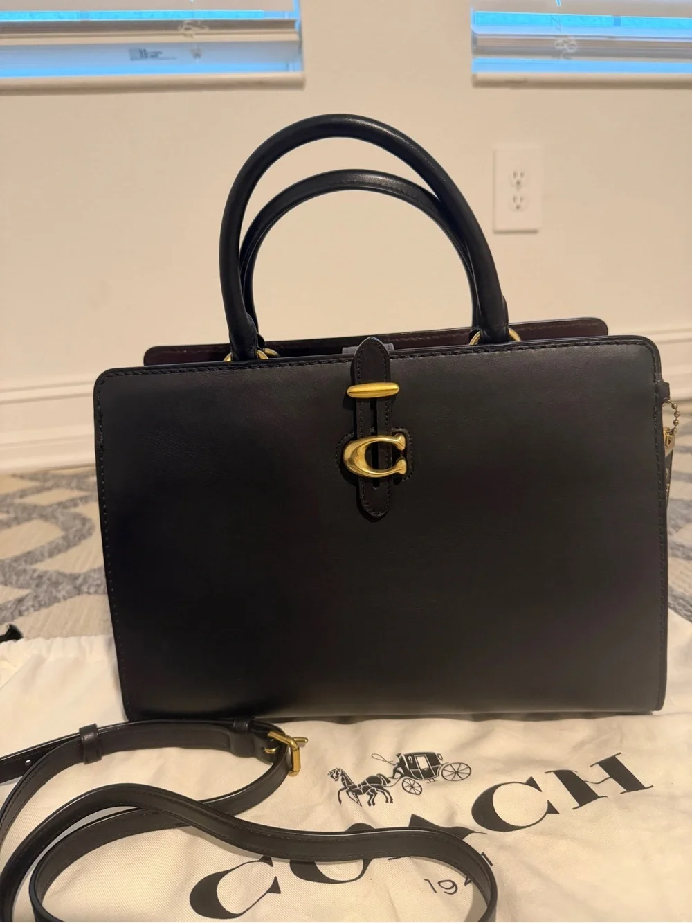 Coach Black Leather Satchel with Gold Hardware